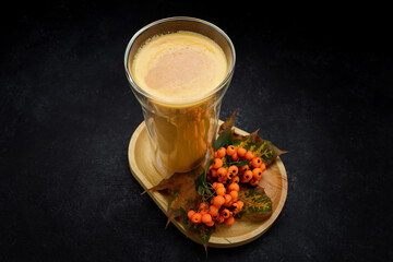 Freshly squeezed pumpkin juice with mountain ash in a glass