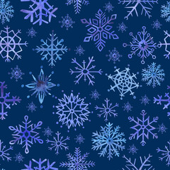 Fototapeta na wymiar Snowflake patterns. Blue snowflake. Watercolor illustration.