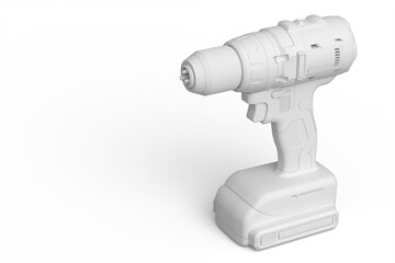Cordless drill or screwdriver isolated on white monochrome background