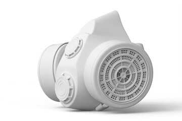 Respirator for professional use or gas mask on white monochrome background