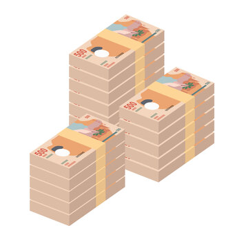 Maldivian Rufiyaa Vector Illustration. Maldives money set bundle banknotes. Paper money 500 MVR. Flat style. Isolated on white background. Simple minimal design.