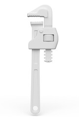 Adjustable pipe wrench, spanner or plumbing tool on white monochrome background.