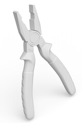 Hand tool pliers for repair and installation on white monochrome background