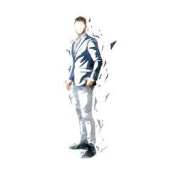Businessman standing in suit, side view, isolated low polygonal vector illustration from triangles