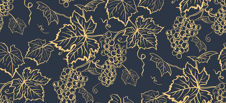 Seamless pattern with bunch of grapes