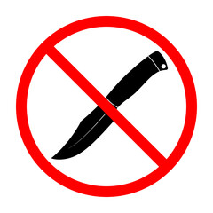 Knife ban sign. Knife forbidden. Dangerous weapon. Red prohibition sign. Vector illustration