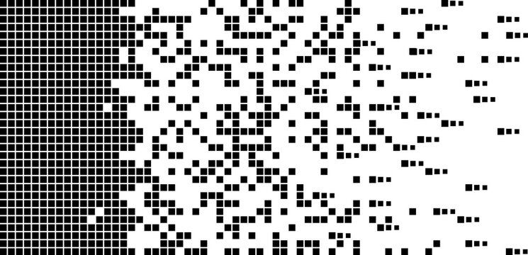 Dissolved filled square dotted icon with disintegration effect. Rectangle items are grouped into disappearing filled square form.
