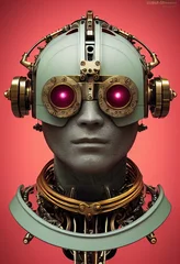 Stoff pro Meter Porträt eines alten Roboters. Eine künstlerische abstrakte Steampunk-Fantasie. Konzept eines Retro-Roboters. 3D-Rendering © designprojects