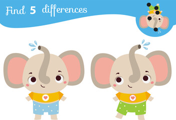 Find the differences educational children game. Kids activity with cartoon elephant - 538868113