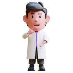 3d rendering of cute scientist character illustration with confused expression and guessing