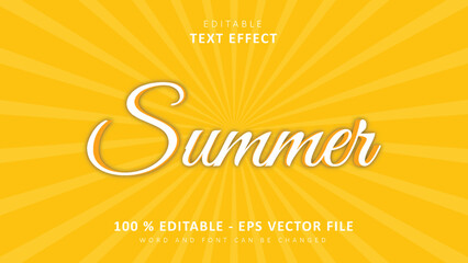 Editable 3d text effect Modern white Summer style isolated on yellow background