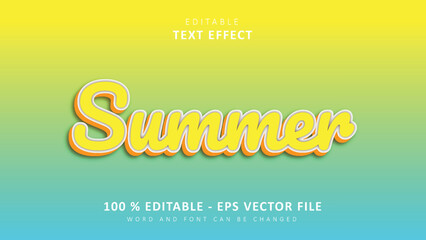 Editable 3d text effect Simple yellow Summer style isolated on gradient background