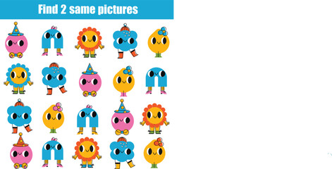 Children educational game. Find two same pictures of cute characters - 538868539