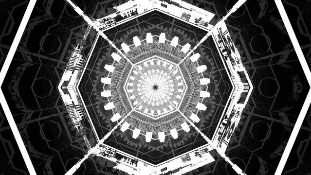 VJ トンネル 万華鏡 曼荼羅 幾何学模様 白黒 [別Verあり]