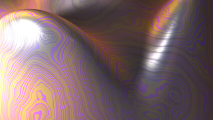 3D rendering of abstract object in hyper-realistic scene with colorful liquid marbling effect texture