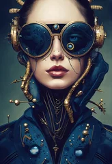 Abstraktes Porträt eines Fantasy-Steampunk-Mannes. Hightech-futuristischer Mann. Konzept der virtuellen Realität und Steampunk. © designprojects