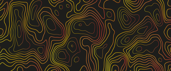 Topographic map. Abstract background with lines and circles. Red mountain contour lines. Topographic terrain. Red, yellow background with space grid Topographic background