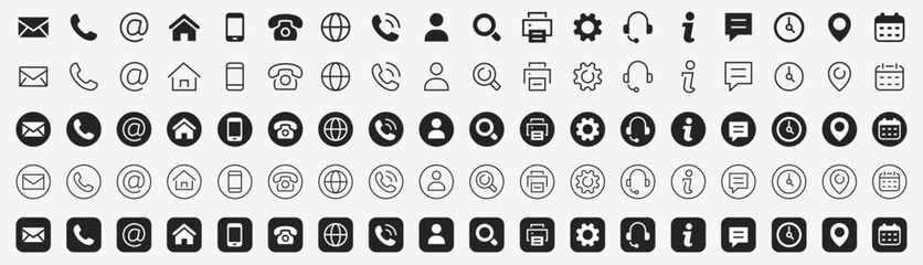 Contact icon set. Thin line Contact icons set. Contact symbols - Phone, mail, smartphone, fax, info, support... vector - obrazy, fototapety, plakaty