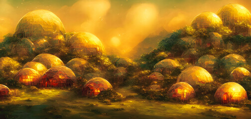Obraz na płótnie Canvas Artistic concept painting of a dome shape hotel , background illustration.