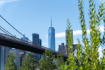 Fototapeta na wymiar Brooklyn Bridge view from Park in Brooklyn