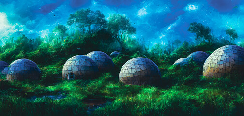 Obraz na płótnie Canvas Artistic concept painting of a dome shape hotel , background illustration.
