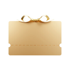 Ticket with golden bow 3d rendering illustration