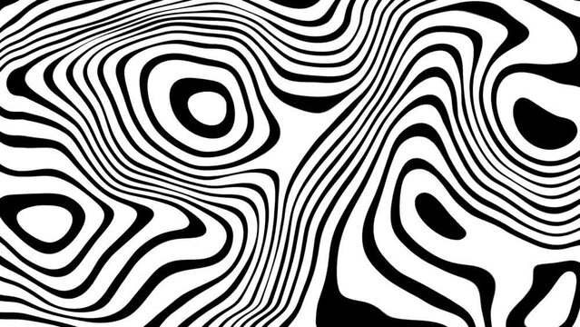 Striped wave animation. Black white liquid line animated pattern