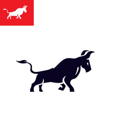 simple angry bull logo, silhouette of angry cattle standing vector illustrations