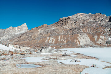 Small village among beautiful mountains in Himalaya. Nepal