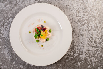 Potatoe puree with vegetables and herbs. Vegan cuisine. Detox menu