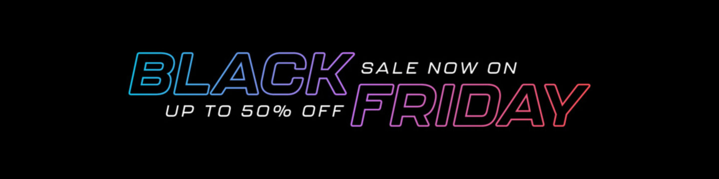 Black Friday Sale Banner. Modern Vector Web Banner Design Template for Black Friday Sales with Futuristic Typography on Black Background