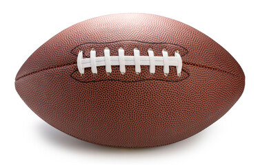 Leather American football ball isolated on white background, American football ball sports equipment on white With work path.