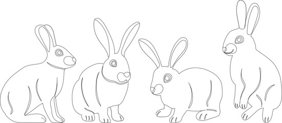 Obraz na płótnie Canvas rabbits, hares set sketch ,contour isolated vector
