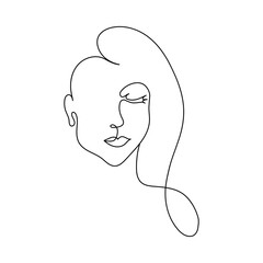 The face of a beautiful woman in the style of line art