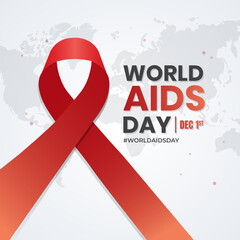 World Aids Day Desember 01st with red ribbon and maps illustration on isolated background