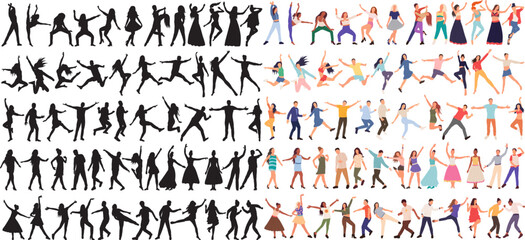 Fototapeta na wymiar people dancing set, collection on white background, isolated vector