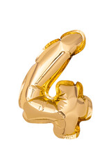 Gold foil balloons numeral 4. Happy new year holiday. Numbers and golden decoration holiday isolated on white background. Full Depth of field. 