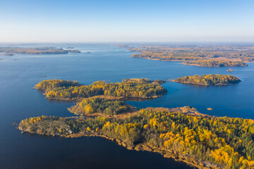 Fototapeta na wymiar Beautiful autumn landscape with islands aerial view.