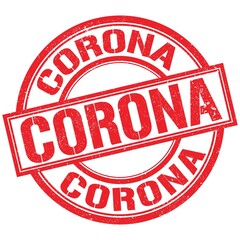 CORONA text written on red stamp sign
