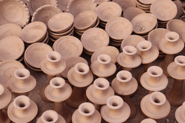 Ceramic bowls without painting, only with the mud clay. Typical Moroccan crafts