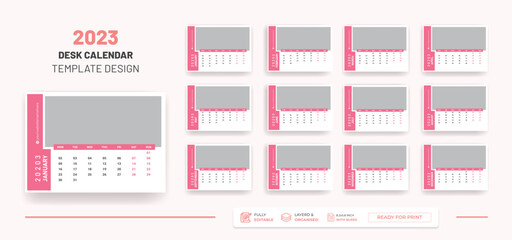 2023 Desk Calendar Or  Monthly & Weekly Schedule Modern Colorful Corporate 2023 Design Template.