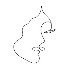 The face of a beautiful woman in the style of line art