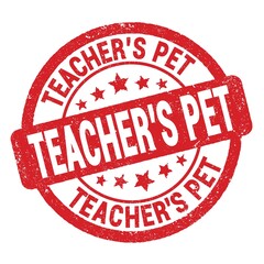 TEACHER'S PET text written on red round stamp sign.