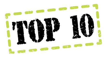 TOP 10 text written on green-black stamp sign.