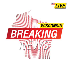 Breaking news. United states of America  Wisconsin and map on image illustration. - 538879319
