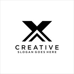 Letter X logo design concept negative space style. Abstract sign constructed from check marks. Vector elements template icon. White color