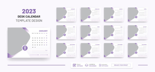 2023 Desk Calendar Or  Monthly & Weekly Schedule Modern Colorful Corporate 2023 Design Template.