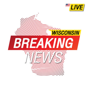 Breaking news. United states of America  Wisconsin and map on image illustration.