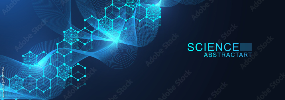 Canvas Prints modern scientific background with hexagons, lines and dots. wave flow abstract background. molecular