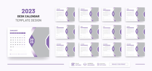 2023 Desk Calendar Or  Monthly & Weekly Schedule Modern Colorful Corporate 2023 Design Template.